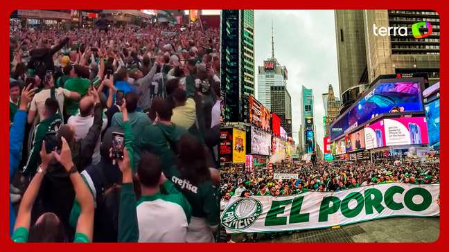 Torcida do Palmeiras ‘fecha’ Times Square e faz festa em Nova York 