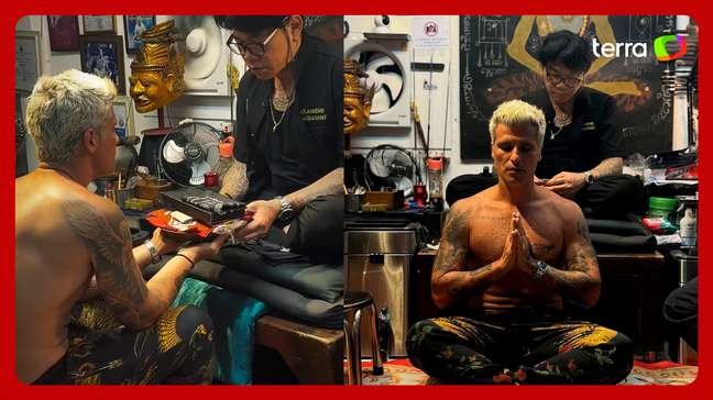 Bruno Gagliasso faz tatuagem com mestre espiritual durante viagem à Tailândia: 'Experiência sagrada'